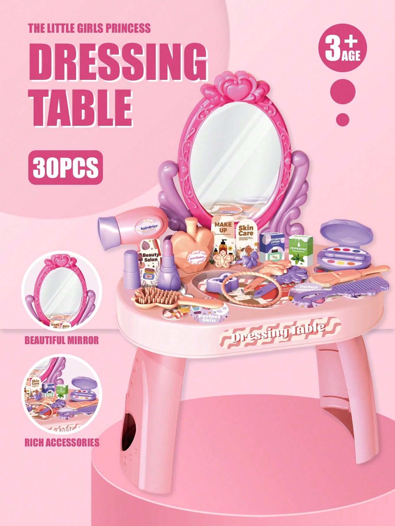 Beauty Makeup Girl - Zestaw toaletki dla dzieci z lustrem