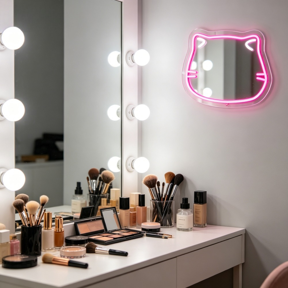 Uroczy neonowy znak LED z kotk – Beauty Makeup Girl Photo recenzja i cena